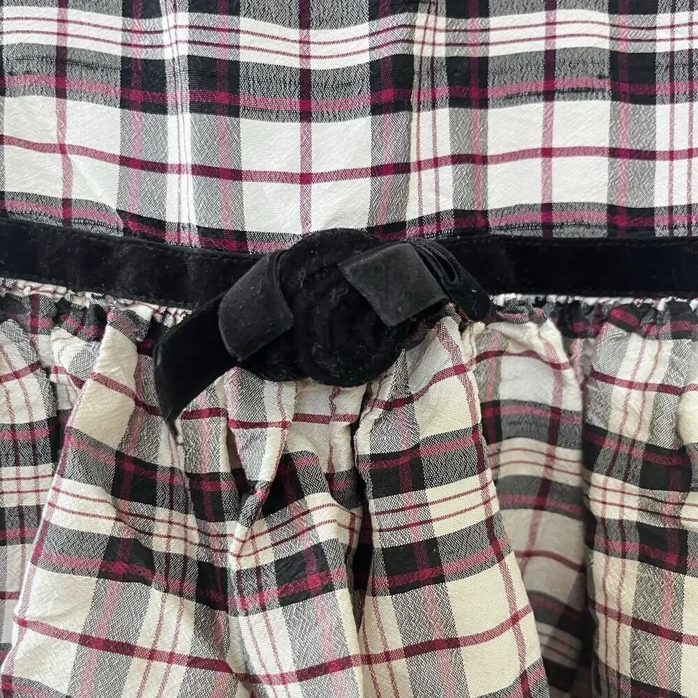 Vintage Gymboree Plaid Silk Dress Velvet Peter Pan Collar Girls SZ 18-24 Months
